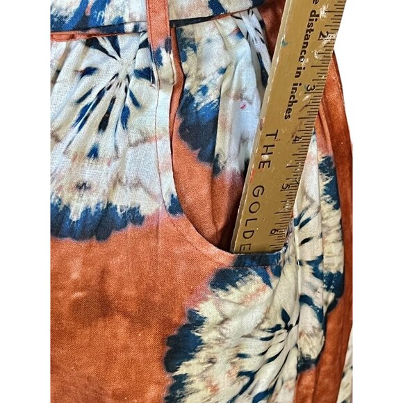 Anthropologie Porridge Skirt Size M Tie Pockets Rust Blue Off White Belt Cotton - Picture 6 of 12